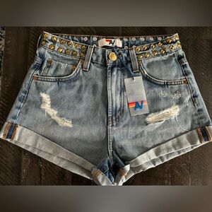 Aviator nation studded rocker denim shorts